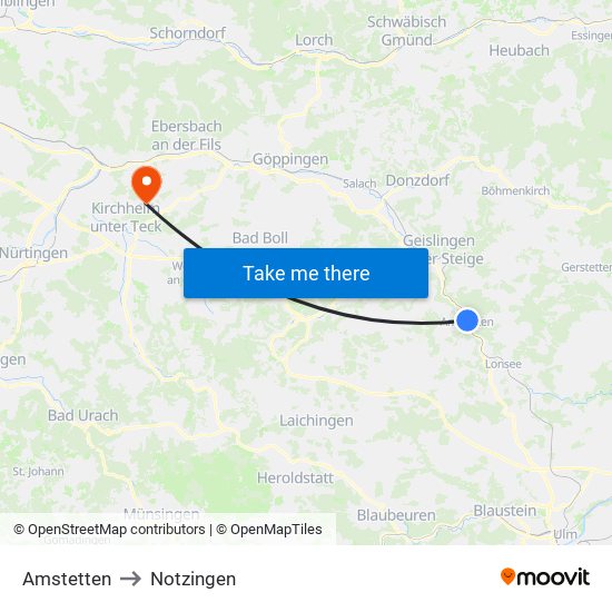 Amstetten to Notzingen map