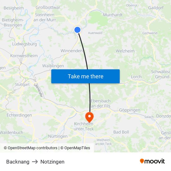 Backnang to Notzingen map