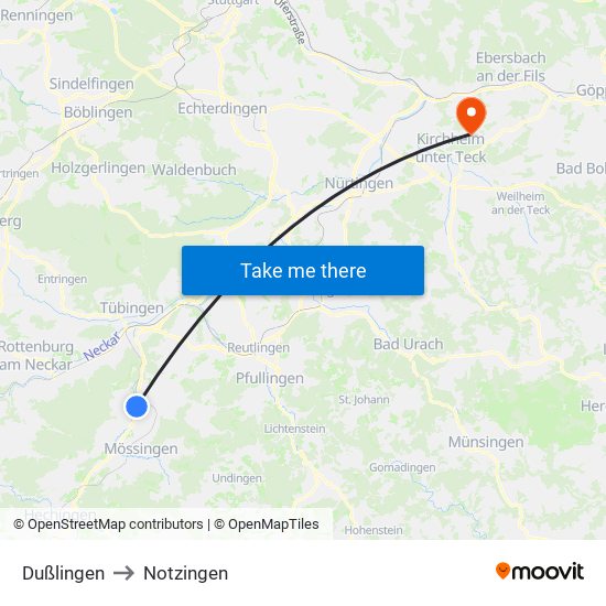 Dußlingen to Notzingen map