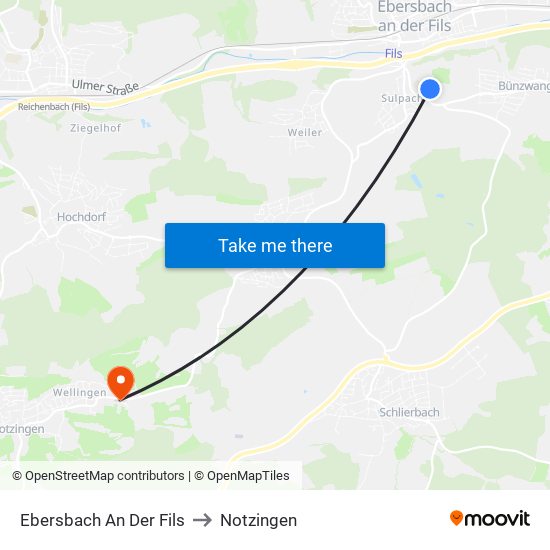 Ebersbach An Der Fils to Notzingen map
