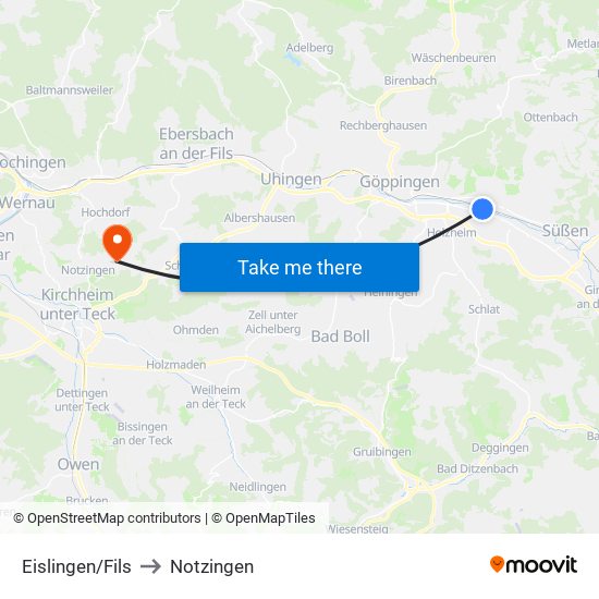 Eislingen/Fils to Notzingen map