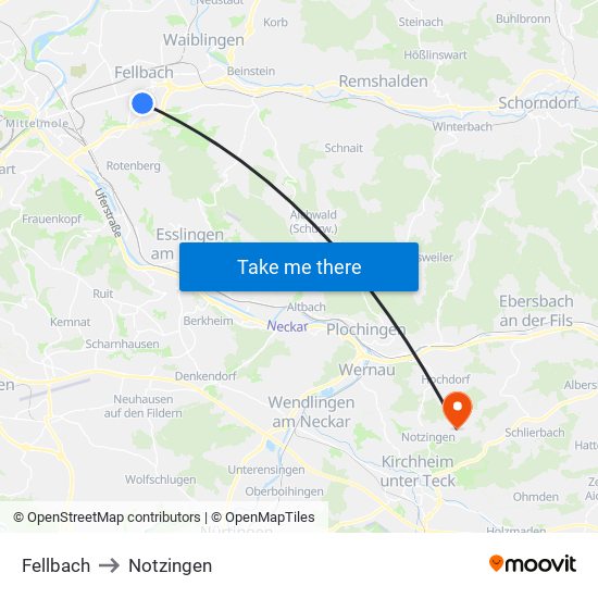Fellbach to Notzingen map