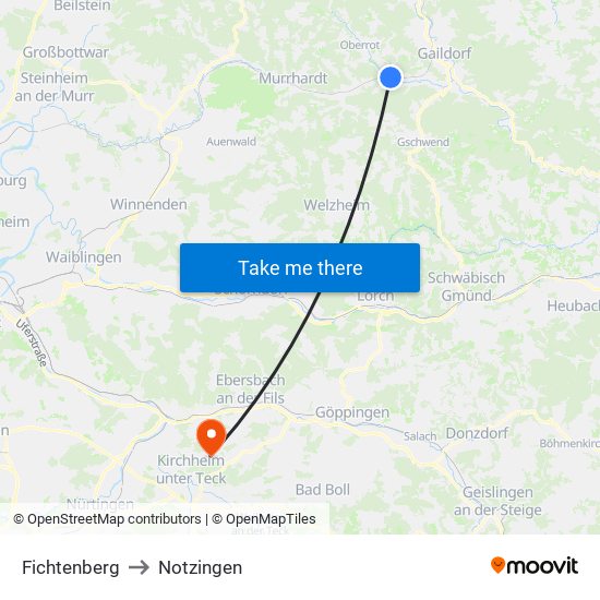 Fichtenberg to Notzingen map