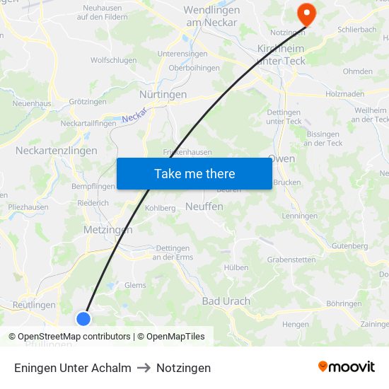 Eningen Unter Achalm to Notzingen map