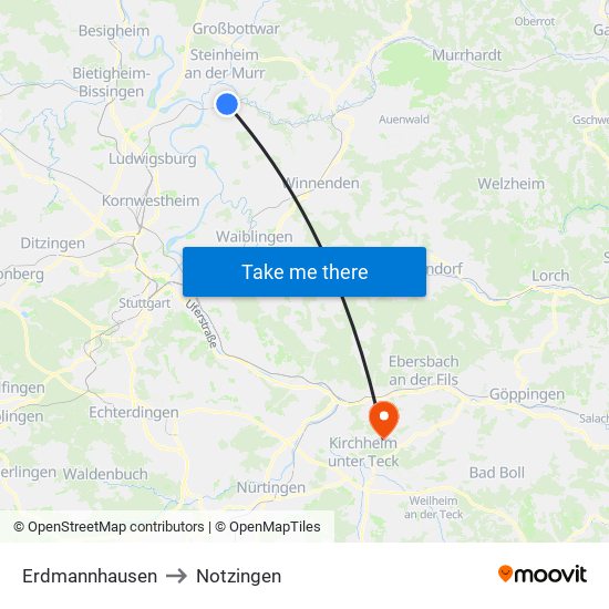 Erdmannhausen to Notzingen map