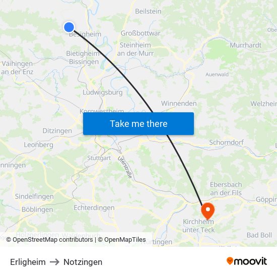 Erligheim to Notzingen map