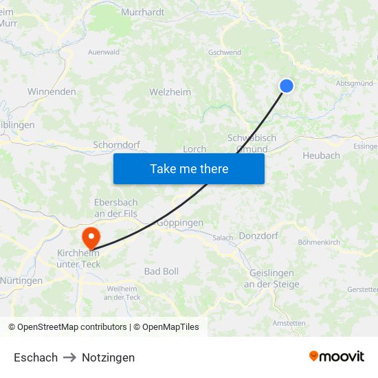 Eschach to Notzingen map