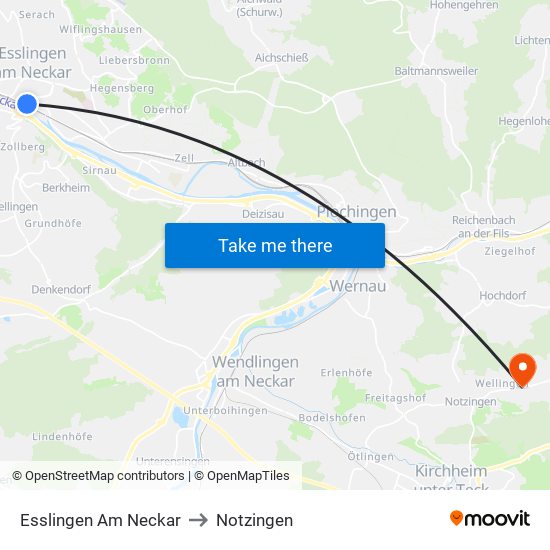 Esslingen Am Neckar to Notzingen map