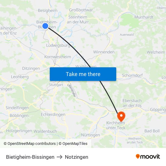 Bietigheim-Bissingen to Notzingen map