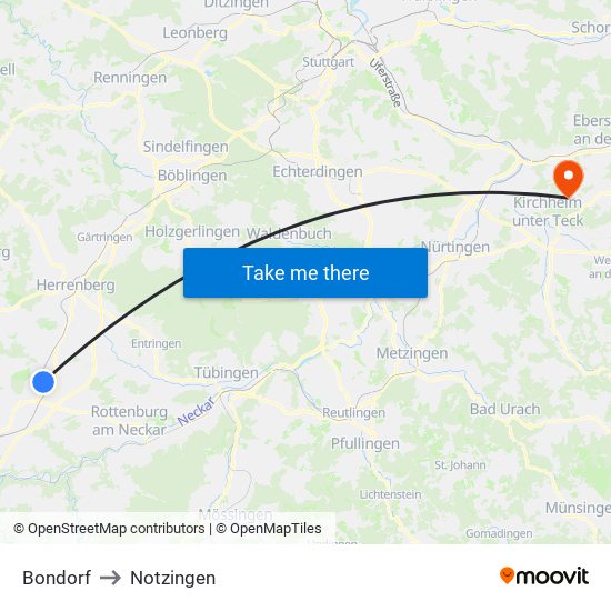 Bondorf to Notzingen map