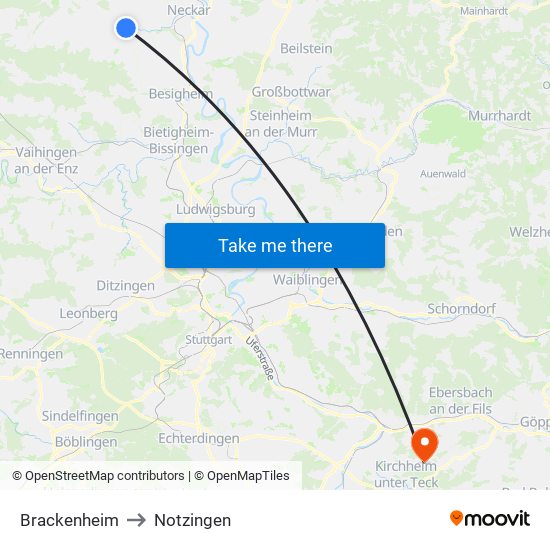 Brackenheim to Notzingen map