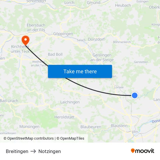 Breitingen to Notzingen map