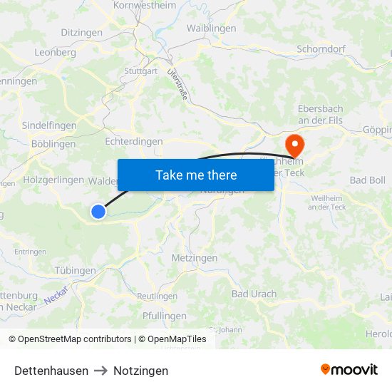 Dettenhausen to Notzingen map
