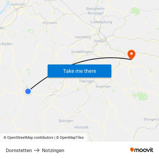 Dornstetten to Notzingen map