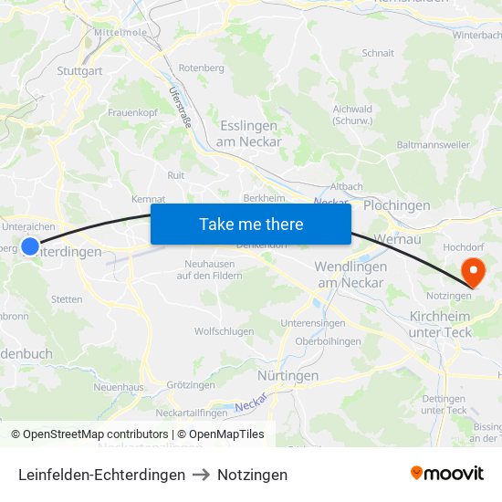 Leinfelden-Echterdingen to Notzingen map