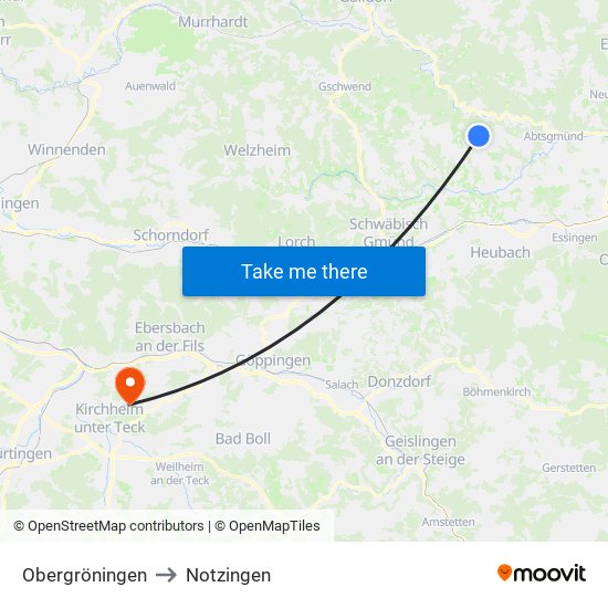 Obergröningen to Notzingen map