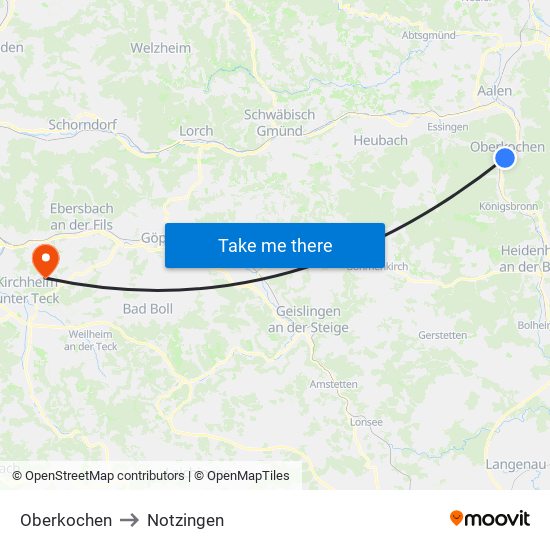Oberkochen to Notzingen map