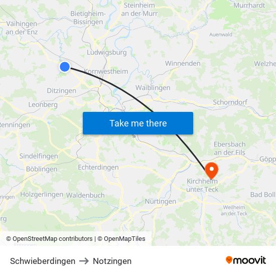 Schwieberdingen to Notzingen map