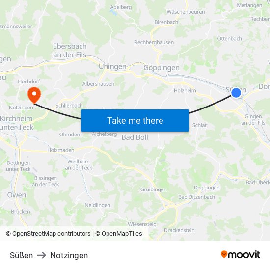 Süßen to Notzingen map