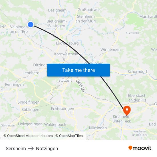 Sersheim to Notzingen map
