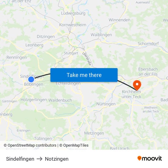 Sindelfingen to Notzingen map