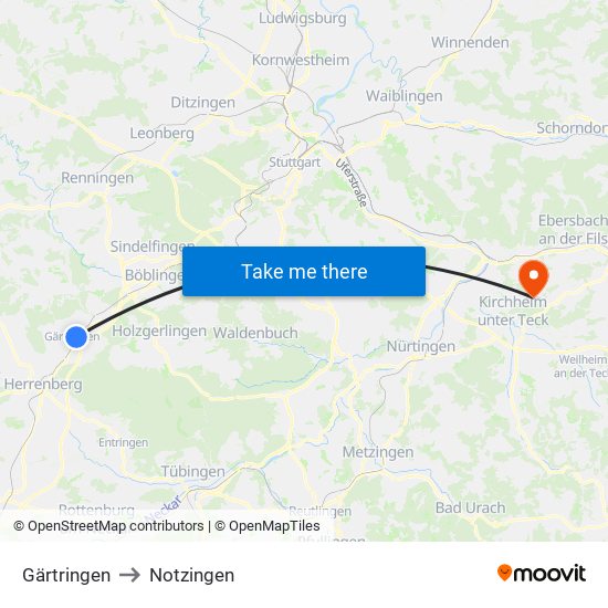 Gärtringen to Notzingen map