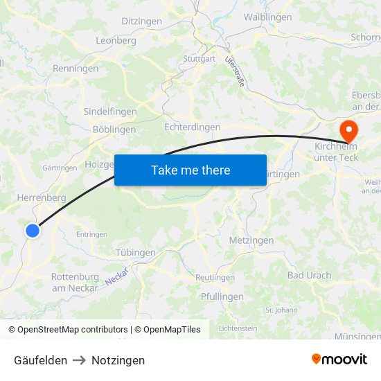 Gäufelden to Notzingen map