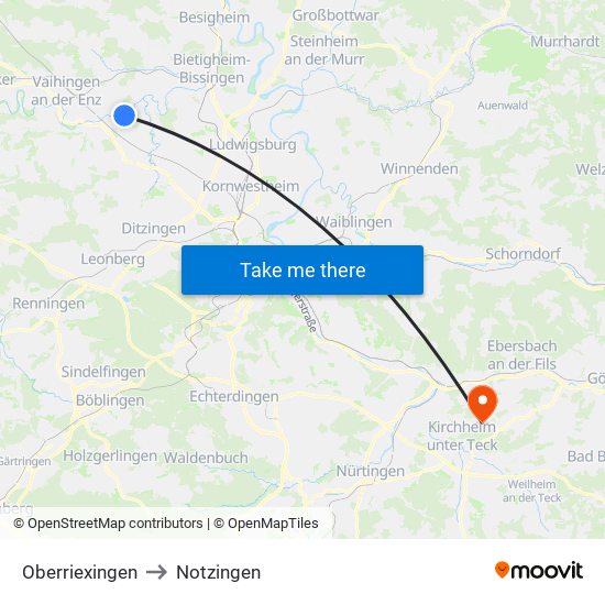 Oberriexingen to Notzingen map