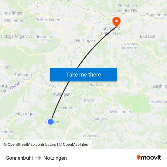 Sonnenbühl to Notzingen map