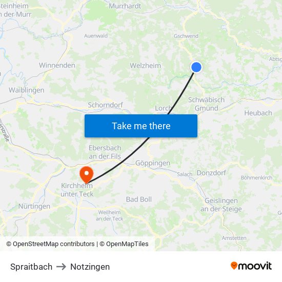 Spraitbach to Notzingen map