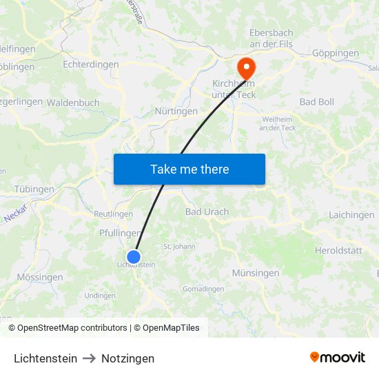 Lichtenstein to Notzingen map
