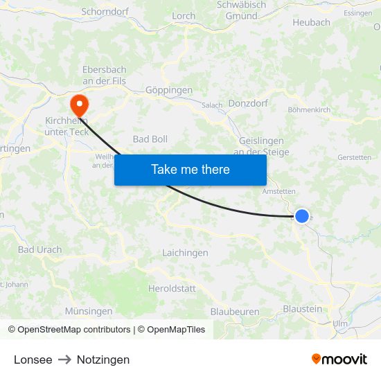 Lonsee to Notzingen map