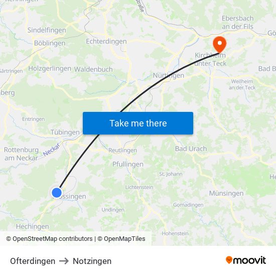 Ofterdingen to Notzingen map