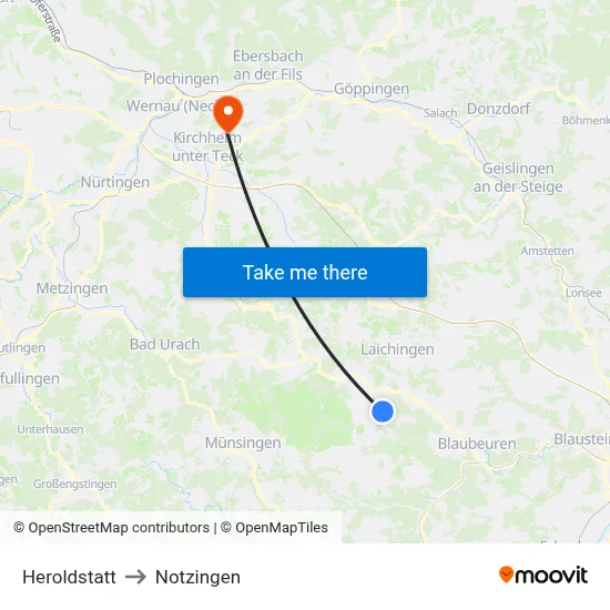 Heroldstatt to Notzingen map