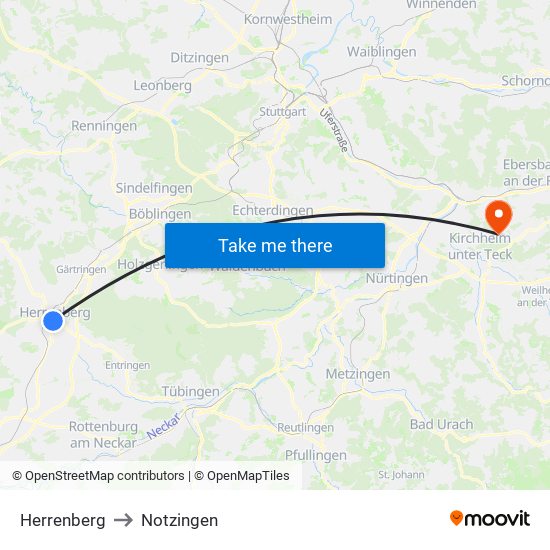 Herrenberg to Notzingen map