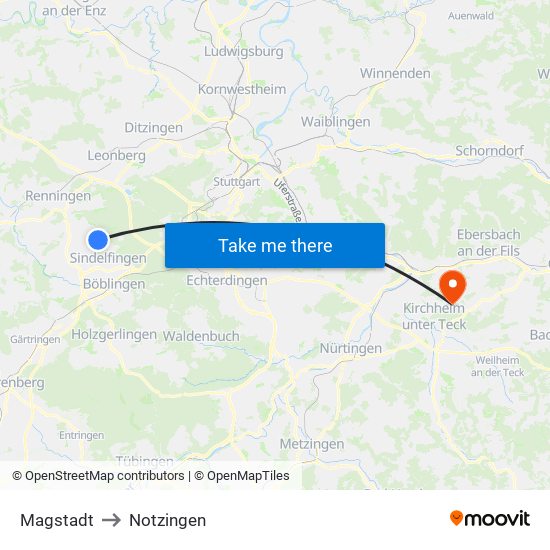 Magstadt to Notzingen map