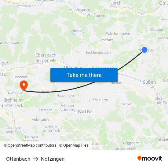 Ottenbach to Notzingen map