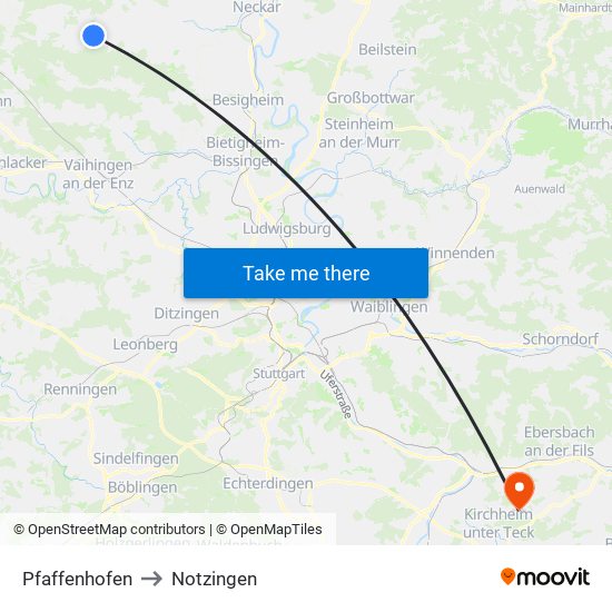 Pfaffenhofen to Notzingen map