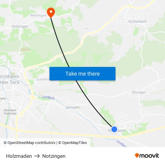 Holzmaden to Notzingen map