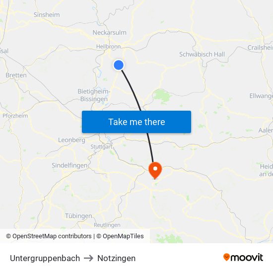 Untergruppenbach to Notzingen map