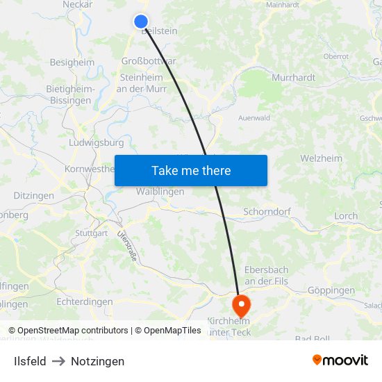 Ilsfeld to Notzingen map