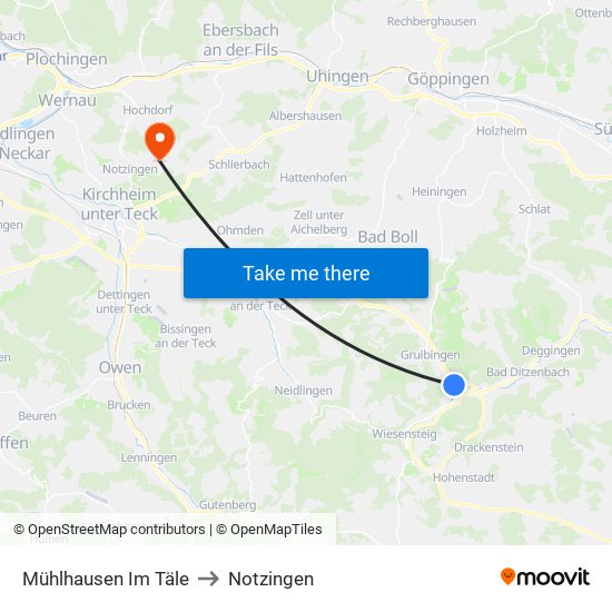 Mühlhausen Im Täle to Notzingen map