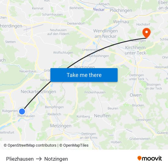 Pliezhausen to Notzingen map