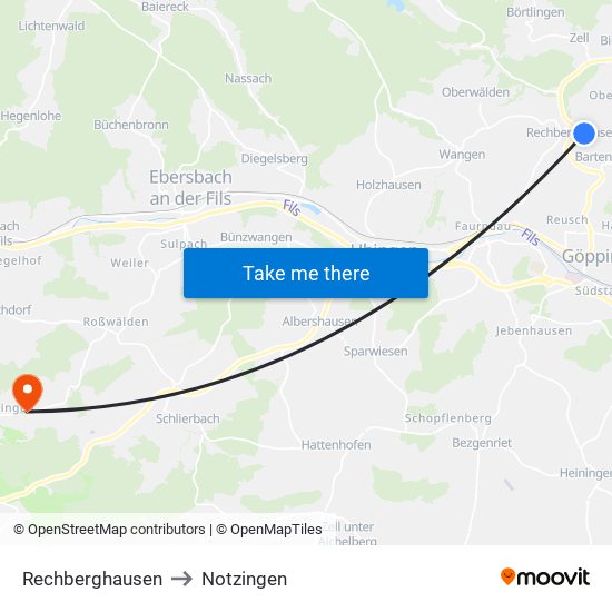 Rechberghausen to Notzingen map