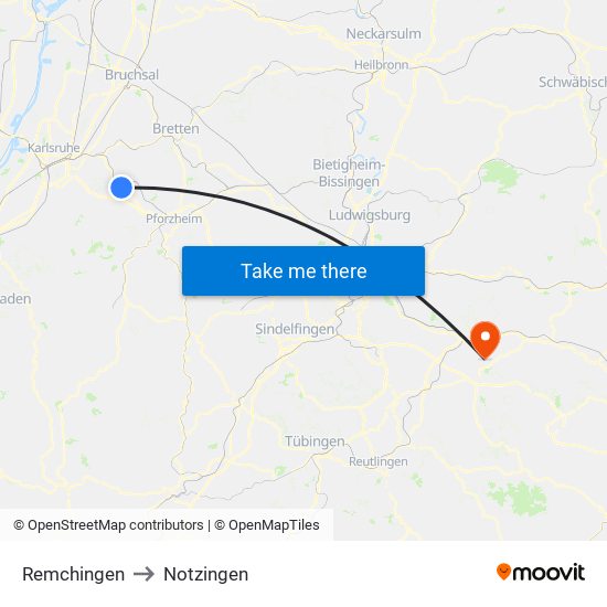 Remchingen to Notzingen map