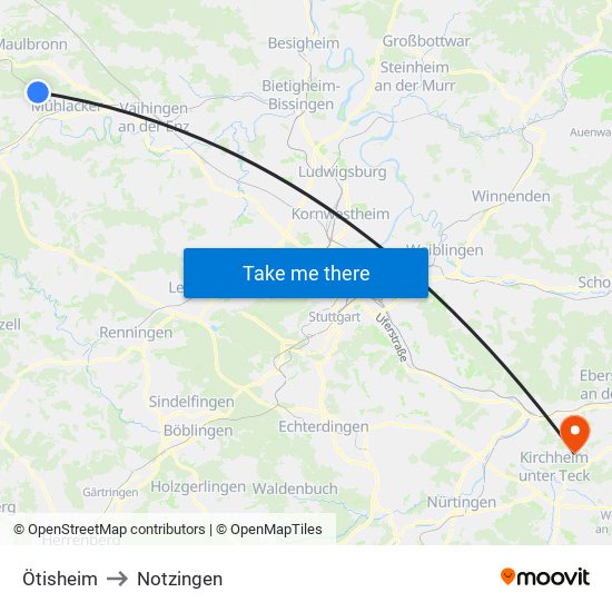 Ötisheim to Notzingen map