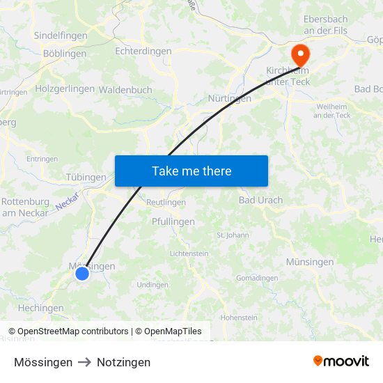 Mössingen to Notzingen map
