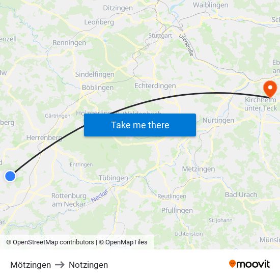 Mötzingen to Notzingen map