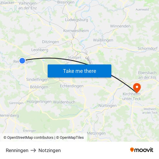 Renningen to Notzingen map
