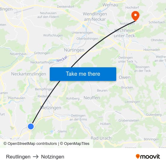 Reutlingen to Notzingen map